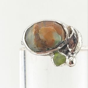PERUVIAN OPAL & CRYSTAL LEAF RING HANDMADE IN STERLING SILVER METAL 5
